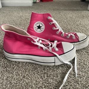 Converse High Top Sneakers in Hot Pink and White